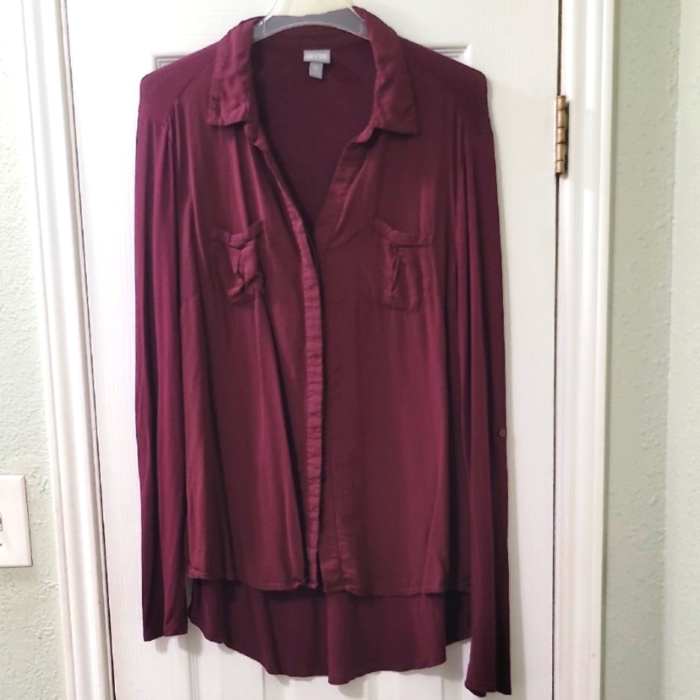 🌟 Converse Women's Deep Purple/Burgundy Button-Down Shirt